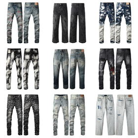 Purple Brand new embroidered slim-fit ripped print stretch jeans-4250